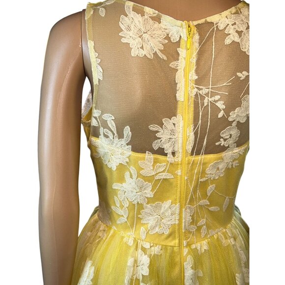 maniju Womens Sleeveless Floral Embroidered Dress Tulle Yellow Small Fairy Cotta - Picture 9 of 9